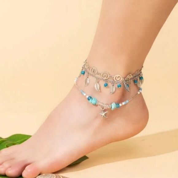 New 2 pc starfish beach anklet set - Picture 1 of 10